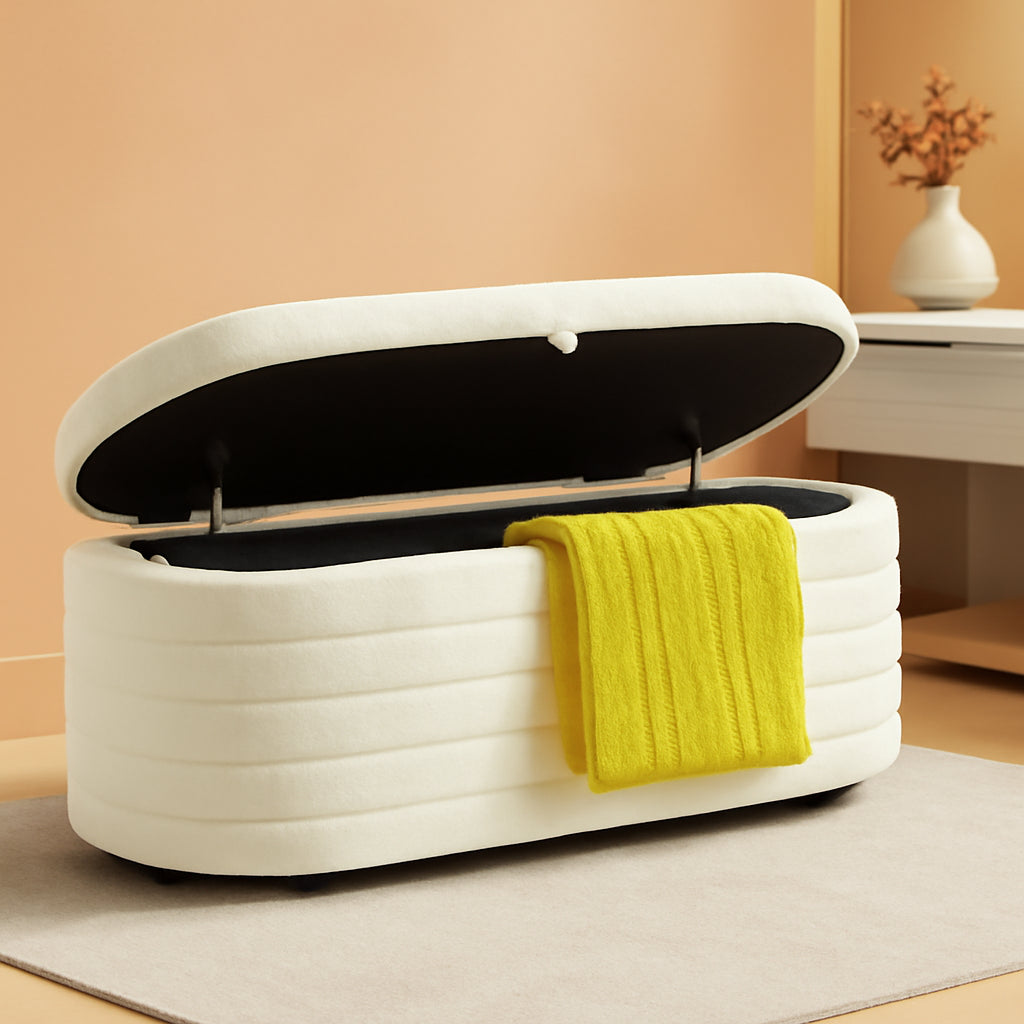 Storage Ottoman Bench Boucle Upholstery Fabric