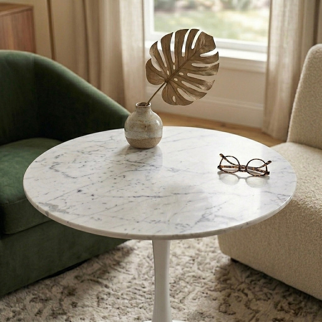 60 cm White Marble Dining Table Tulip Shape