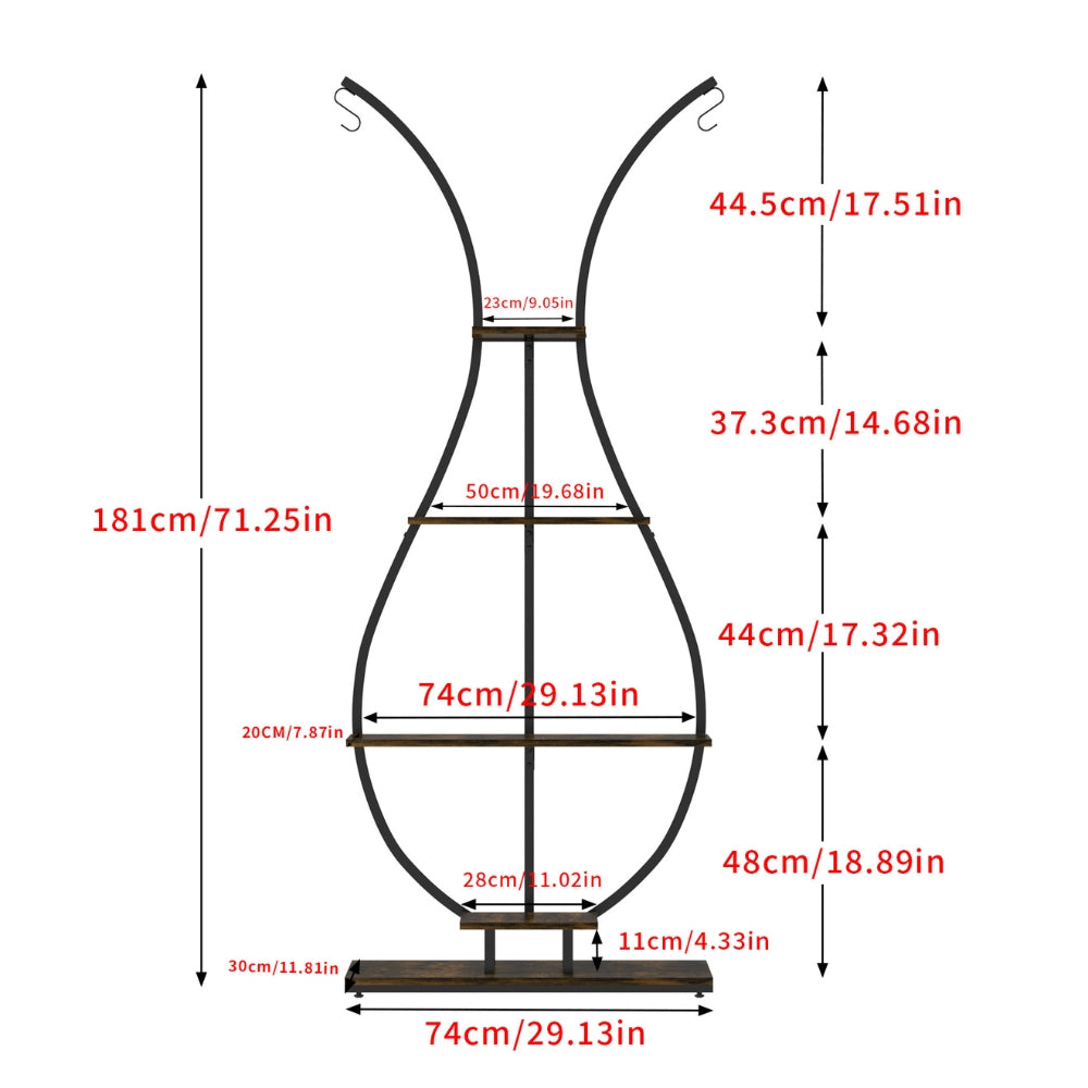 Vase Shape Tall Planter Display RackGarden Plant Stand with 5 Tiers and Hangers
