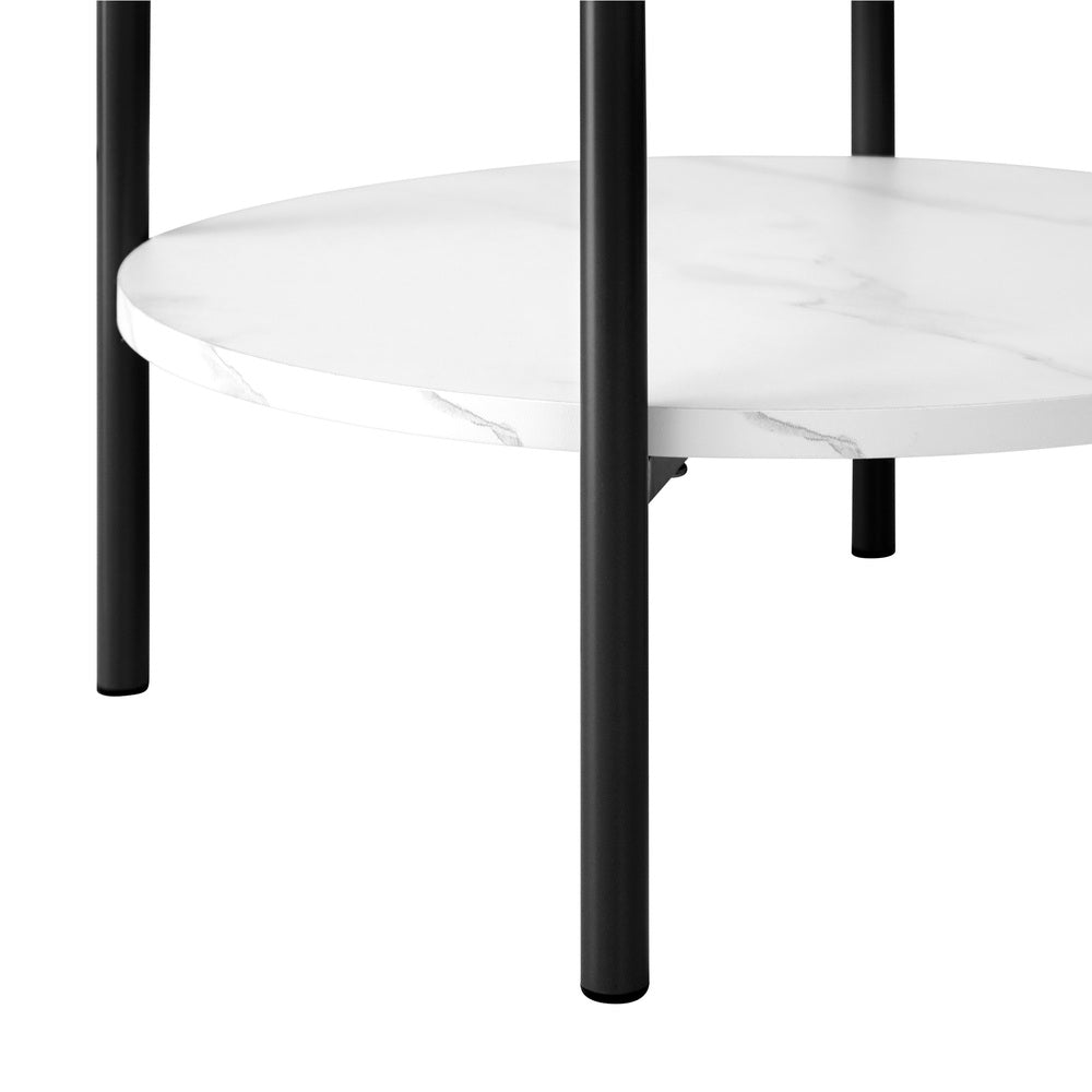 Round Dual-Tier Coffee Table Marble Look