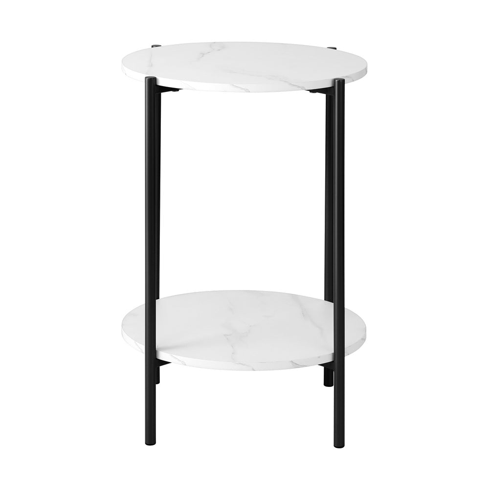Round Dual-Tier Coffee Table Marble Look