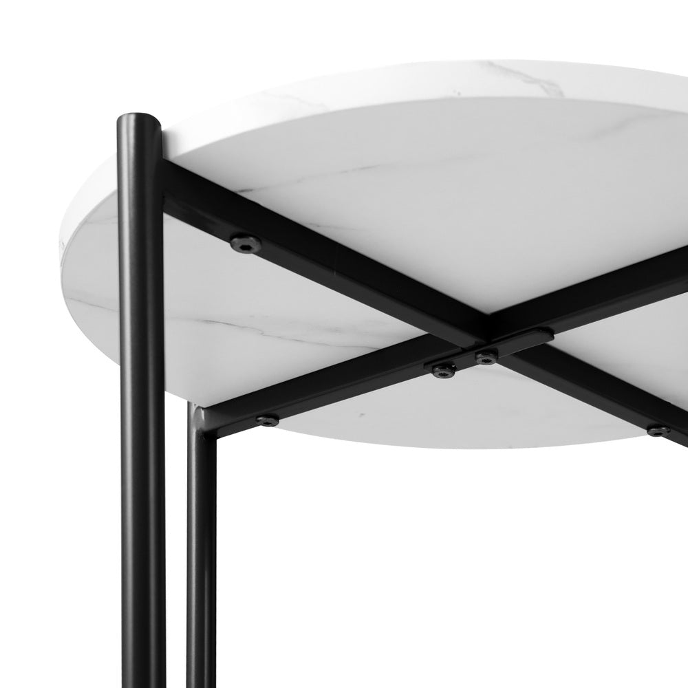 Round Dual-Tier Coffee Table Marble Look