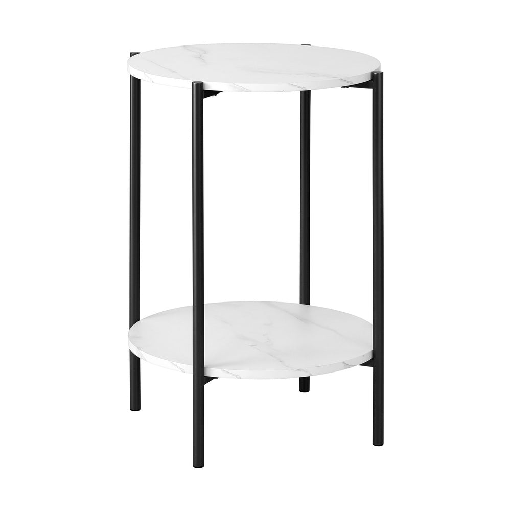 Round Dual-Tier Coffee Table Marble Look