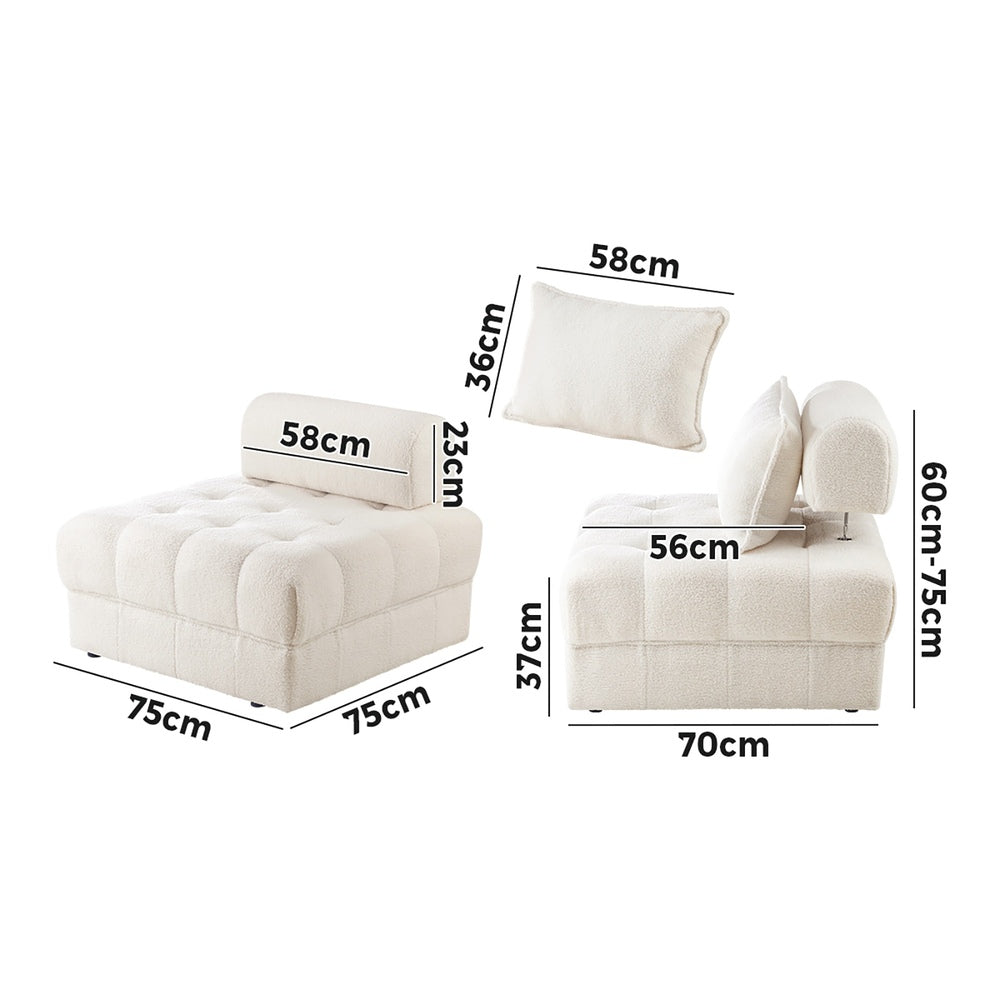 2 Seater Boucle Modular Armless Sofa Lounge Chair White