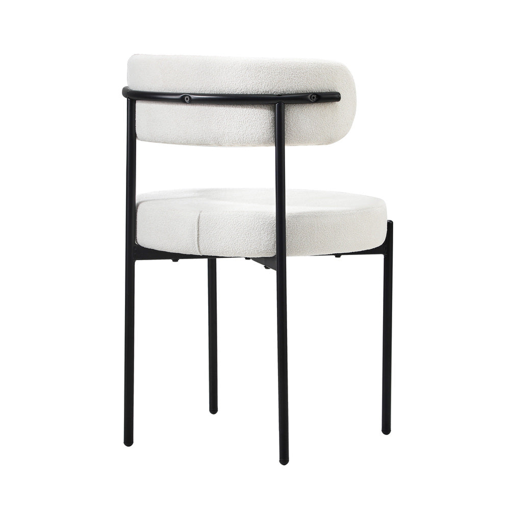 Set of 4 White Round Backrest Boucle Dining Chairs