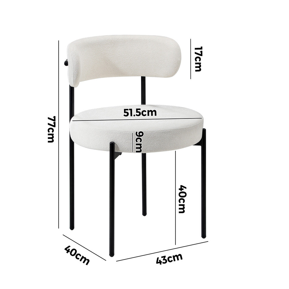 Set of 4 White Round Backrest Boucle Dining Chairs