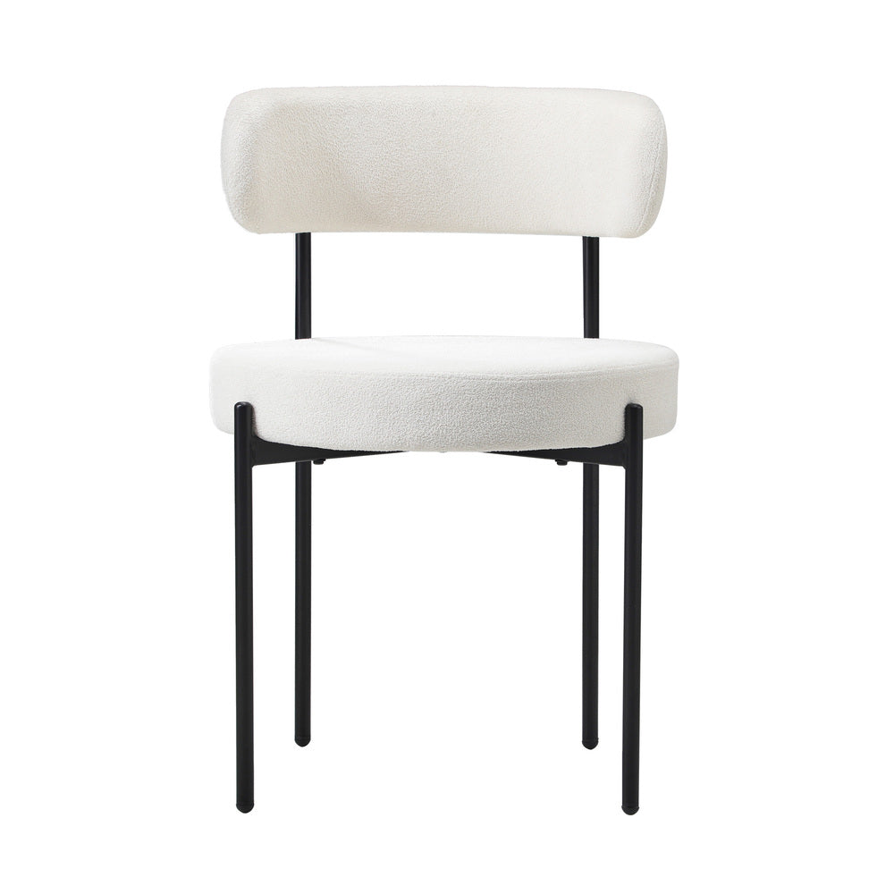 Set of 4 White Round Backrest Boucle Dining Chairs