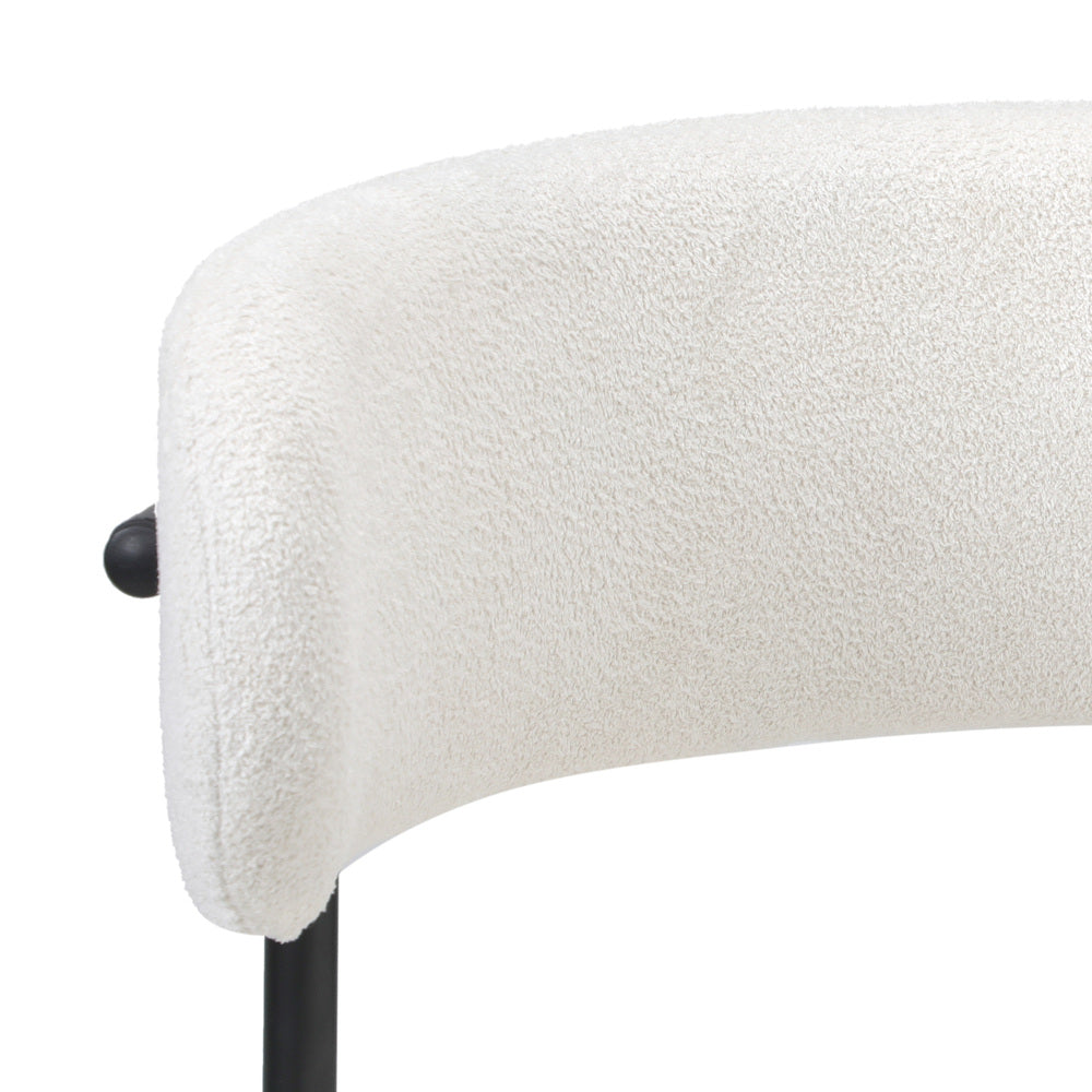 Set of 4 White Round Backrest Boucle Dining Chairs