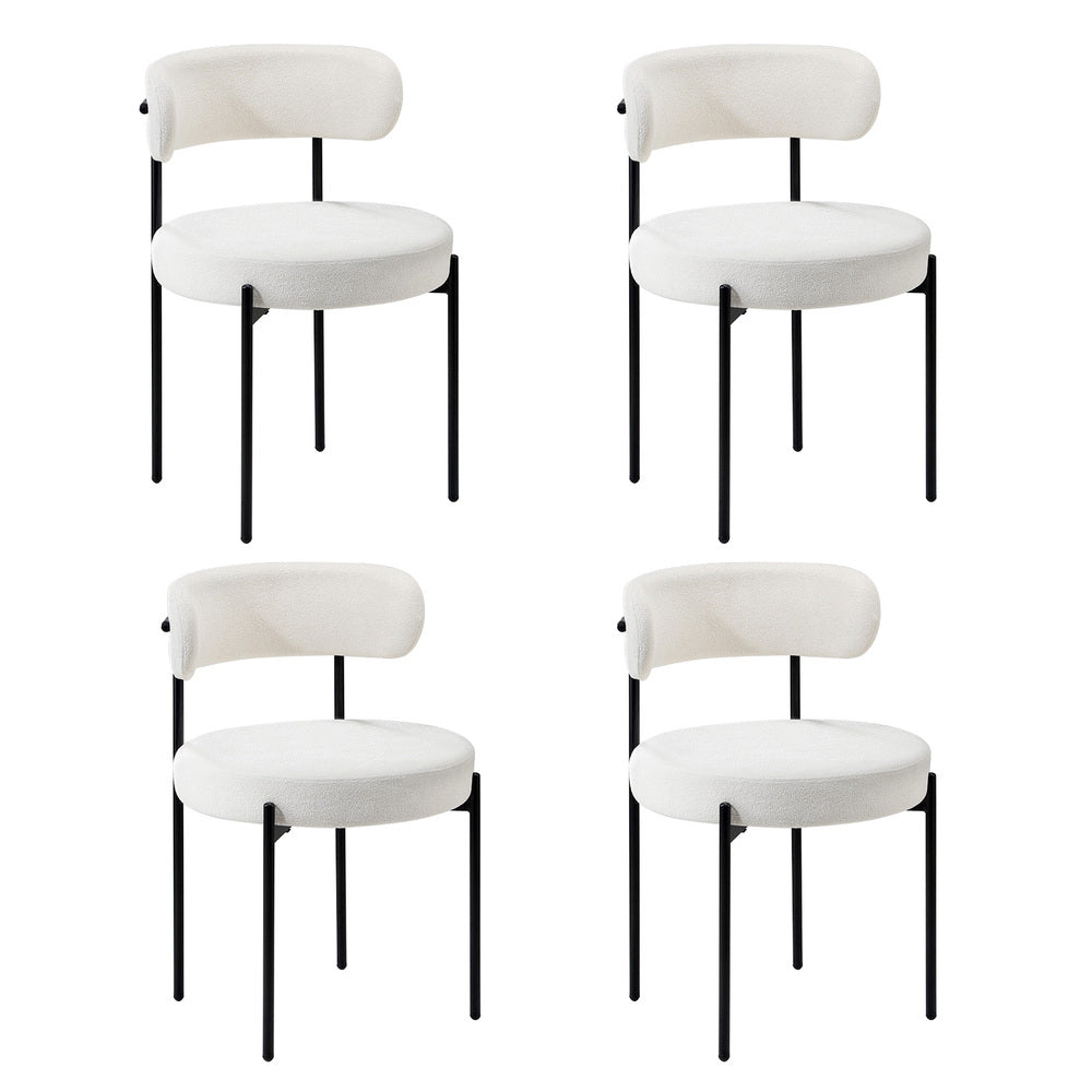 Set of 4 White Round Backrest Boucle Dining Chairs