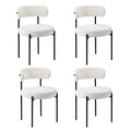 Set of 4 White Round Backrest Boucle Dining Chairs