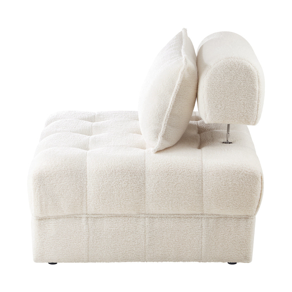 White Armless 1 Seater Boucle Modular Sofa Lounge Chair