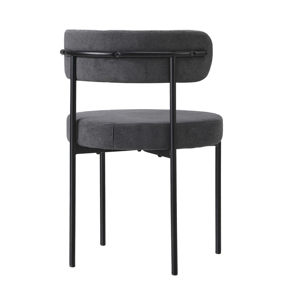 Set of 2 Dark Grey Boucle Dining Chairs with Seat and Backrest