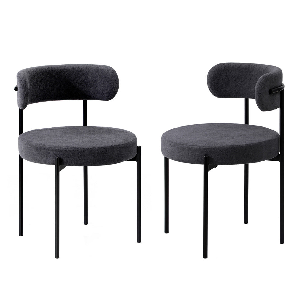 Set of 2 Dark Grey Boucle Dining Chairs with Seat and Backrest