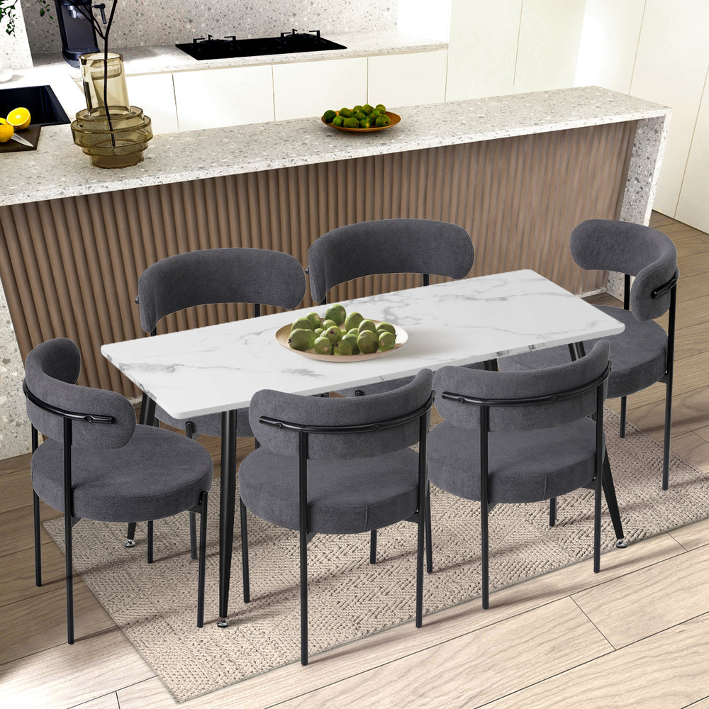 Set of 2 Dark Grey Boucle Dining Chairs with Seat and Backrest