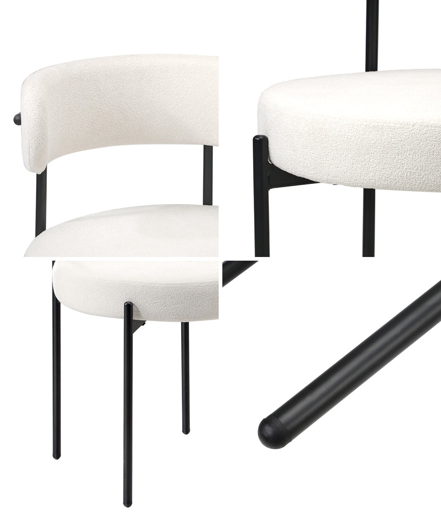 Set of 2 White Boucle Dining Chairs with Seat and Backrest