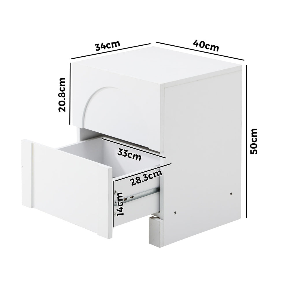 White Bedside Table with 2 Drawers