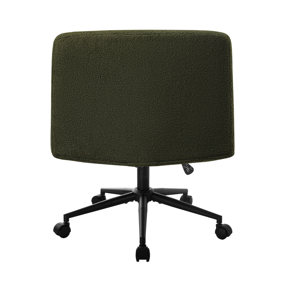 Green Wide Seat Boucle Office Chair with Wheels