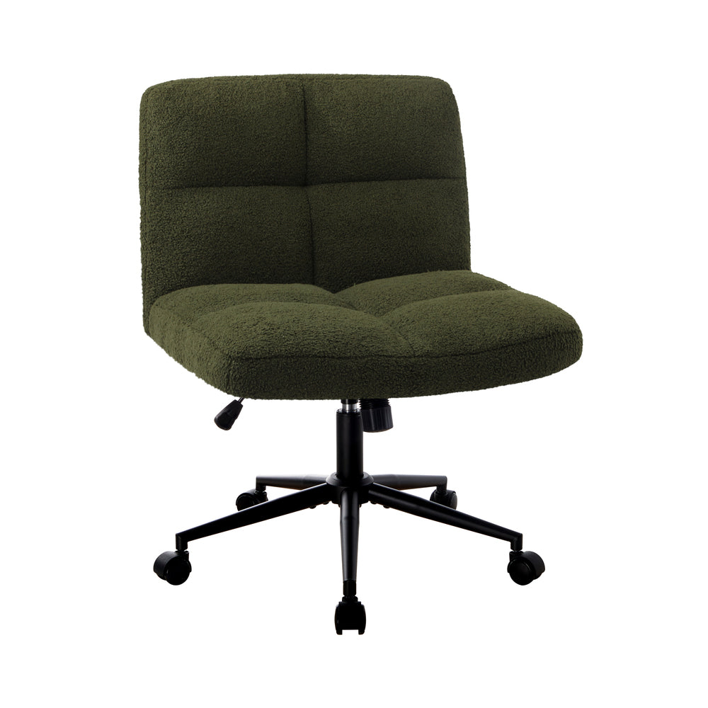Green Wide Seat Boucle Office Chair with Wheels