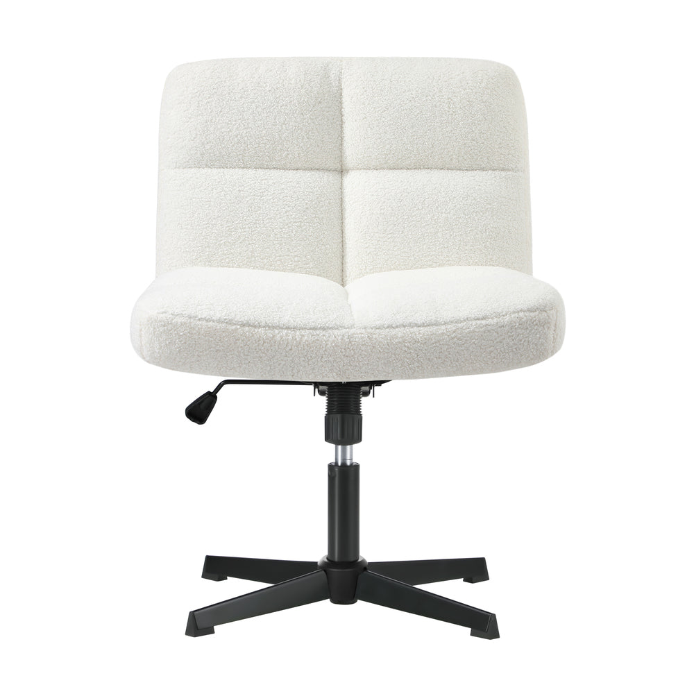 White Wide Seat Boucle Armless Office Chair without Wheels