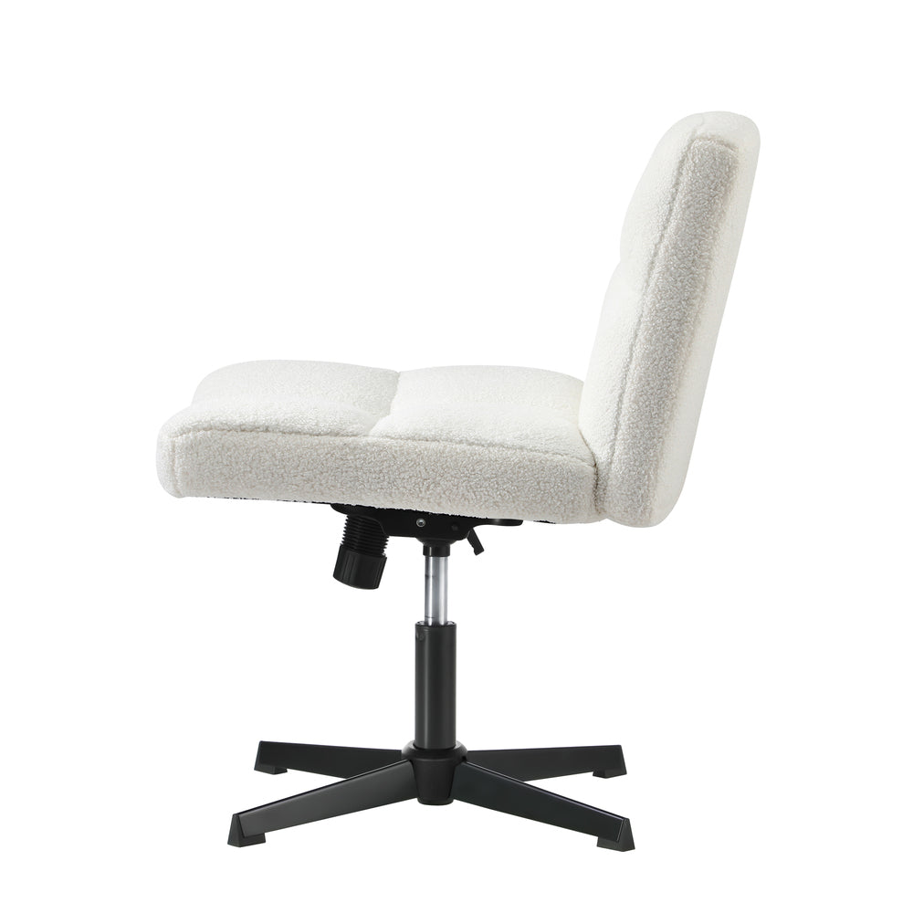 White Wide Seat Boucle Armless Office Chair without Wheels