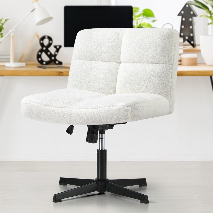 White Wide Seat Boucle Armless Office Chair without Wheels