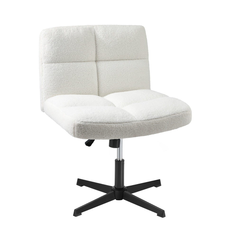 White Wide Seat Boucle Armless Office Chair without Wheels