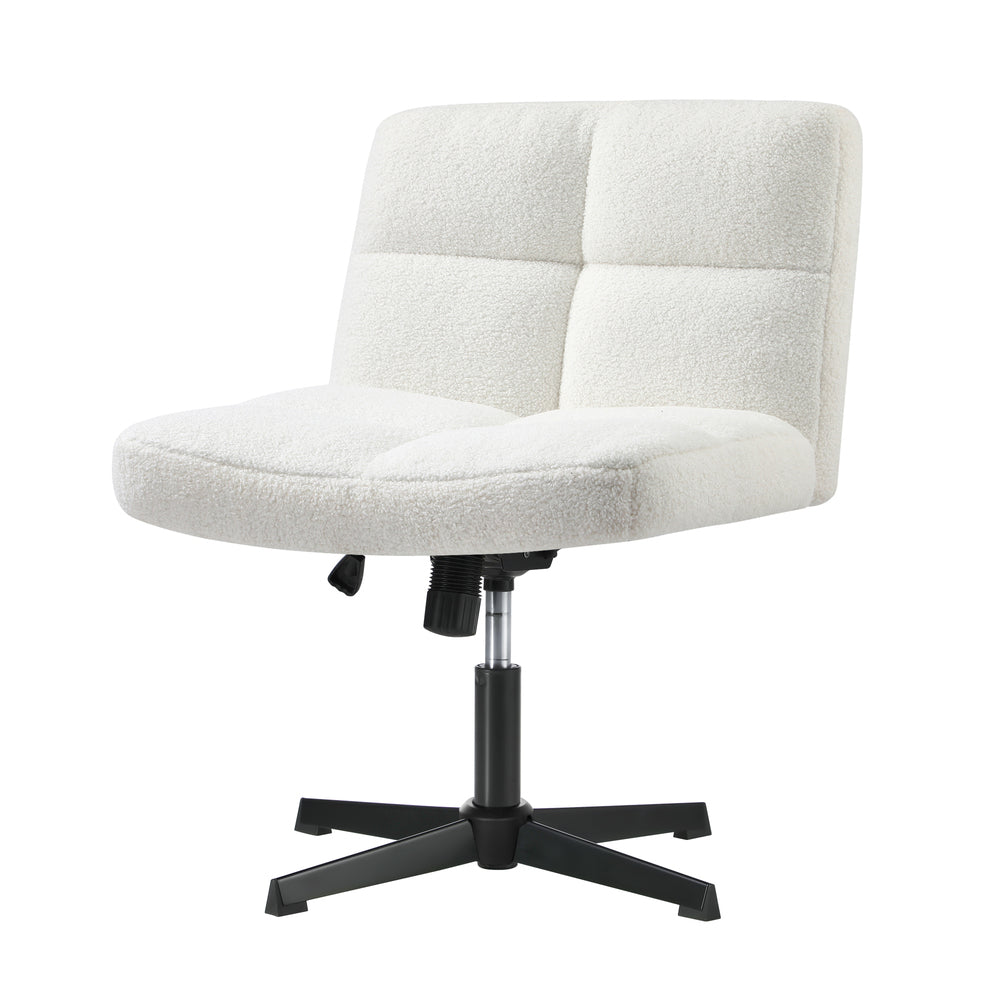 White Wide Seat Boucle Armless Office Chair without Wheels