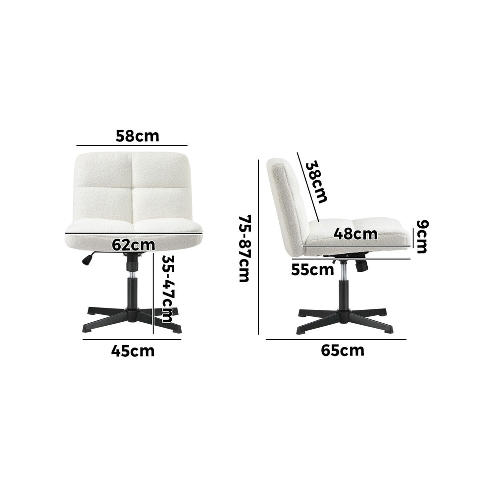 White Wide Seat Boucle Armless Office Chair without Wheels