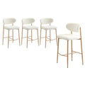 Set of 4 Natural White Boucle Fabric Bar Stools