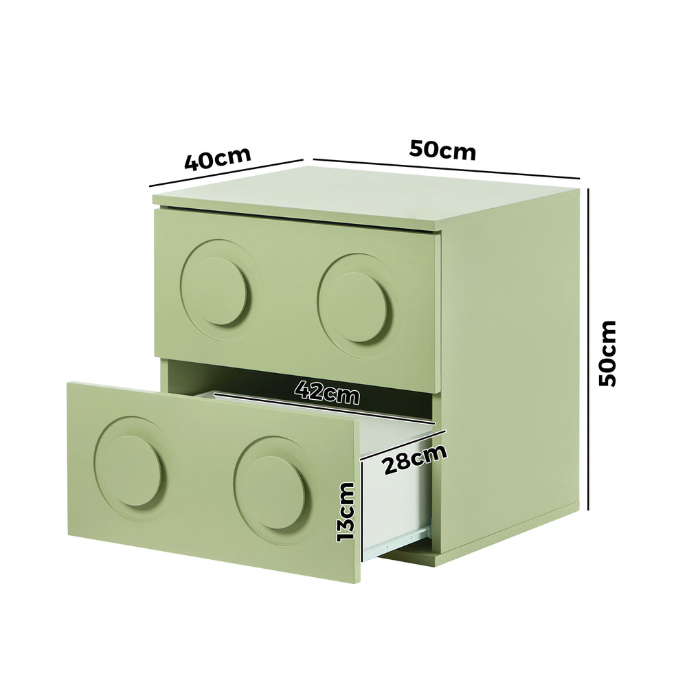Green Bedside Table Nightstand with Two Drawers Storage Cabinet