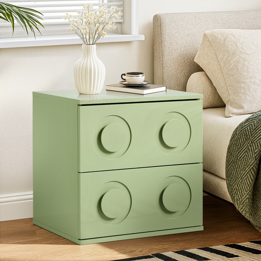 Green Bedside Table Nightstand with Two Drawers Storage Cabinet