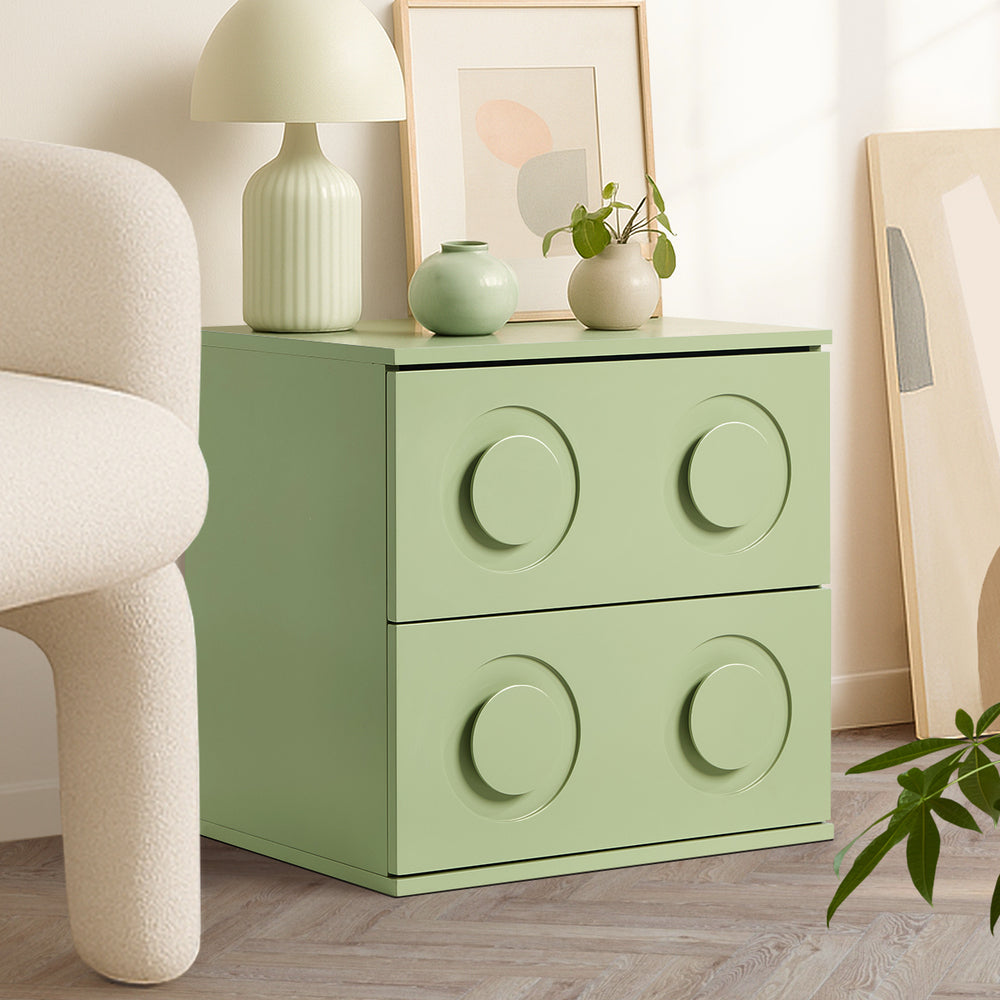 Green Bedside Table Nightstand with Two Drawers Storage Cabinet