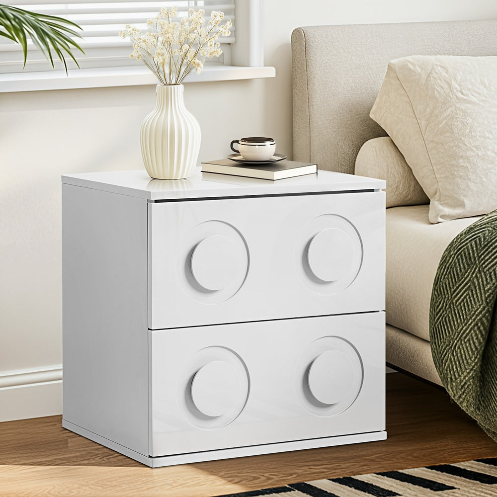 White Bedside Table Nightstand with Two Drawers Storage Cabinet