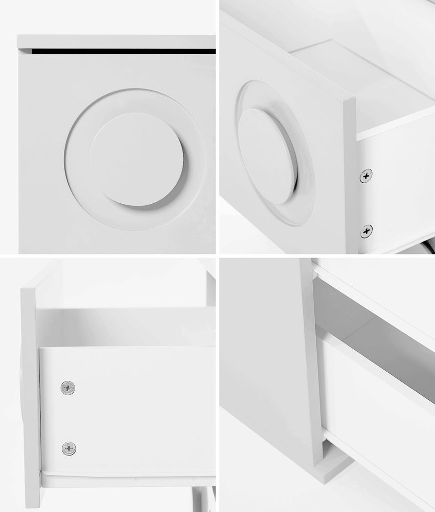 White Bedside Table Nightstand with Two Drawers Storage Cabinet