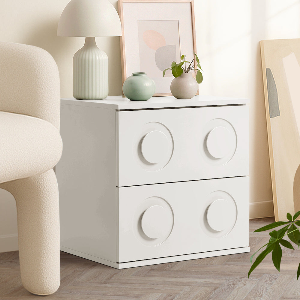 White Bedside Table Nightstand with Two Drawers Storage Cabinet