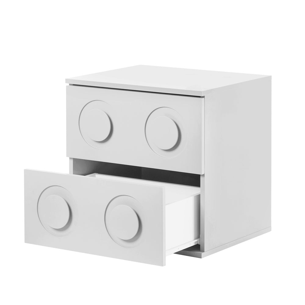 White Bedside Table Nightstand with Two Drawers Storage Cabinet