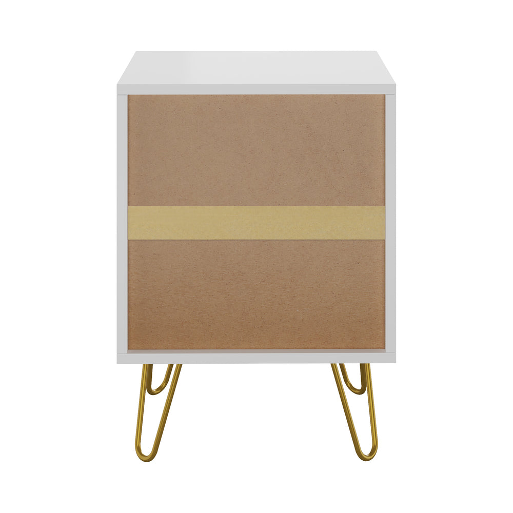 White and Gold Metal Bedside Table Nightstand with Two Drawers