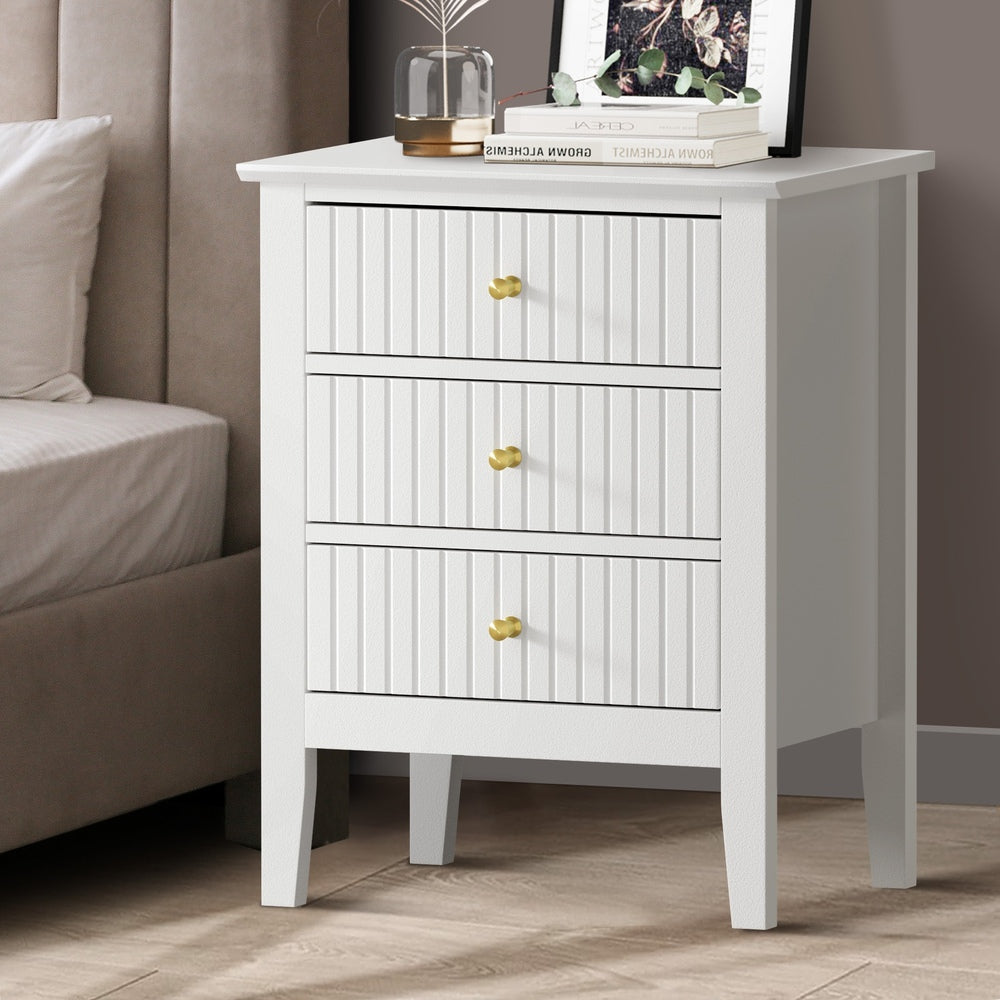 White Bedside Table Nightstand with Three Drawers Side End