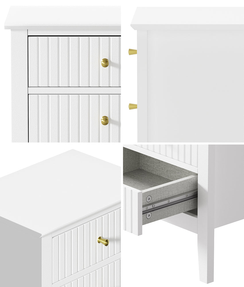 White Bedside Table Nightstand with Three Drawers Side End