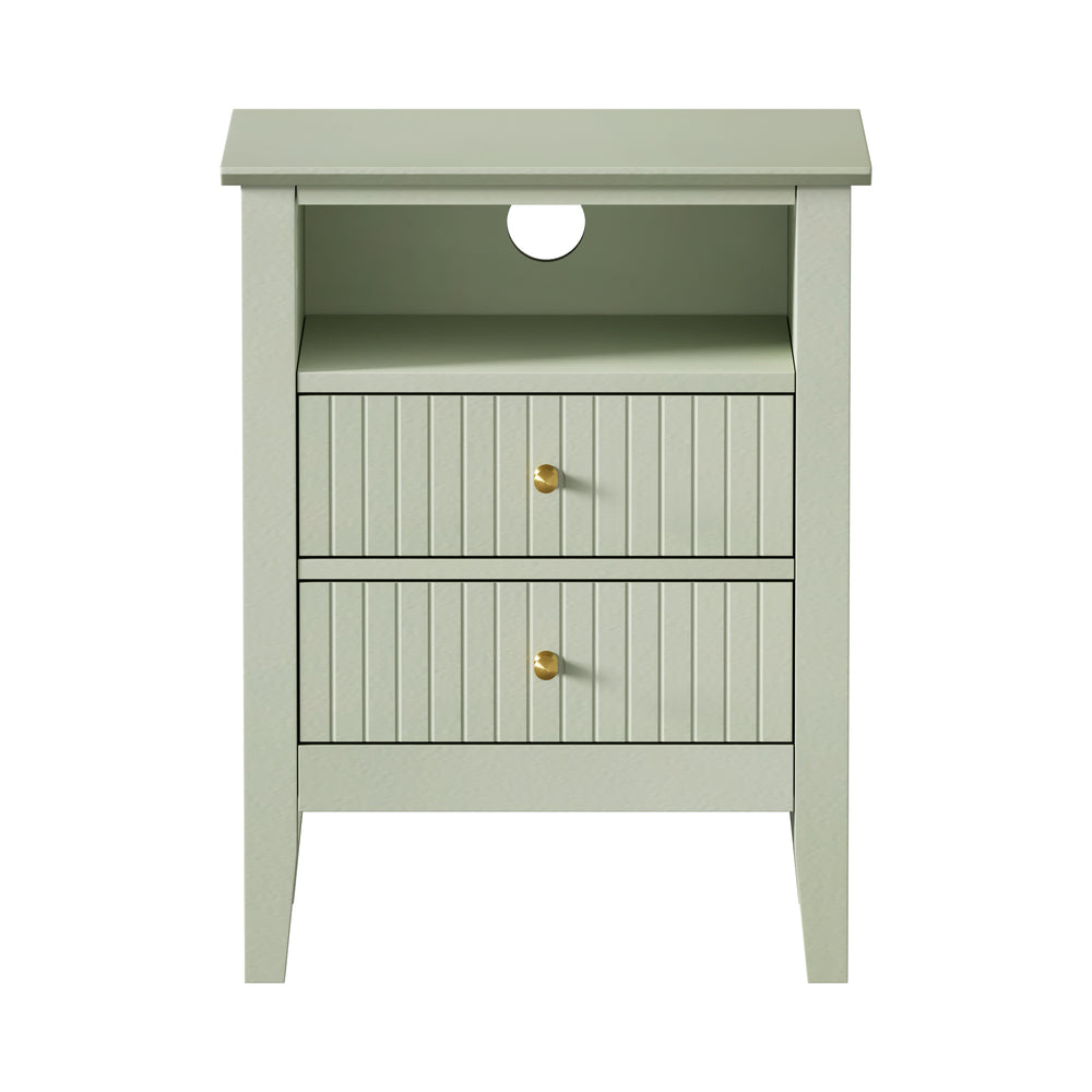 Green Bedside Table Nightstand with 2 Drawers and Storage Cabinet