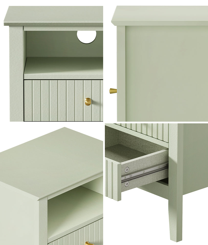 Green Bedside Table Nightstand with 2 Drawers and Storage Cabinet