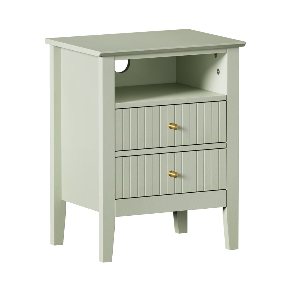 Green Bedside Table Nightstand with 2 Drawers and Storage Cabinet