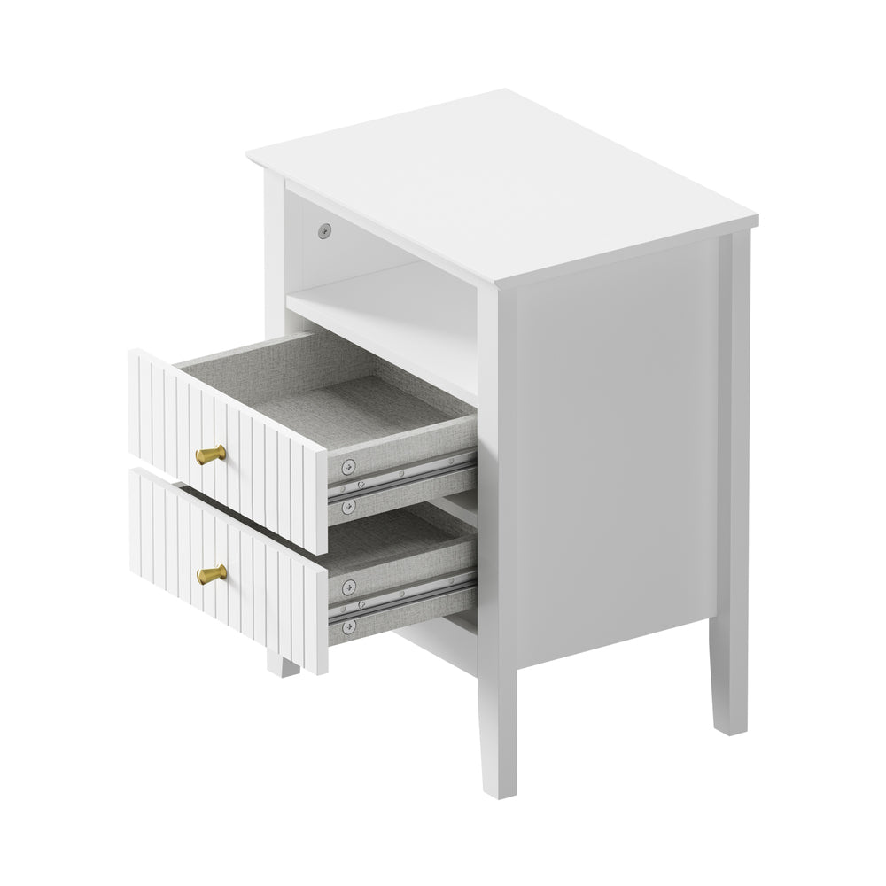 White Bedside Table Nightstand with 2 Drawers and Storage Cabinet