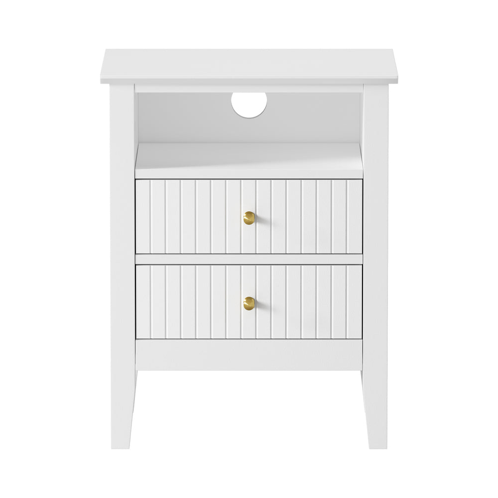 White Bedside Table Nightstand with 2 Drawers and Storage Cabinet