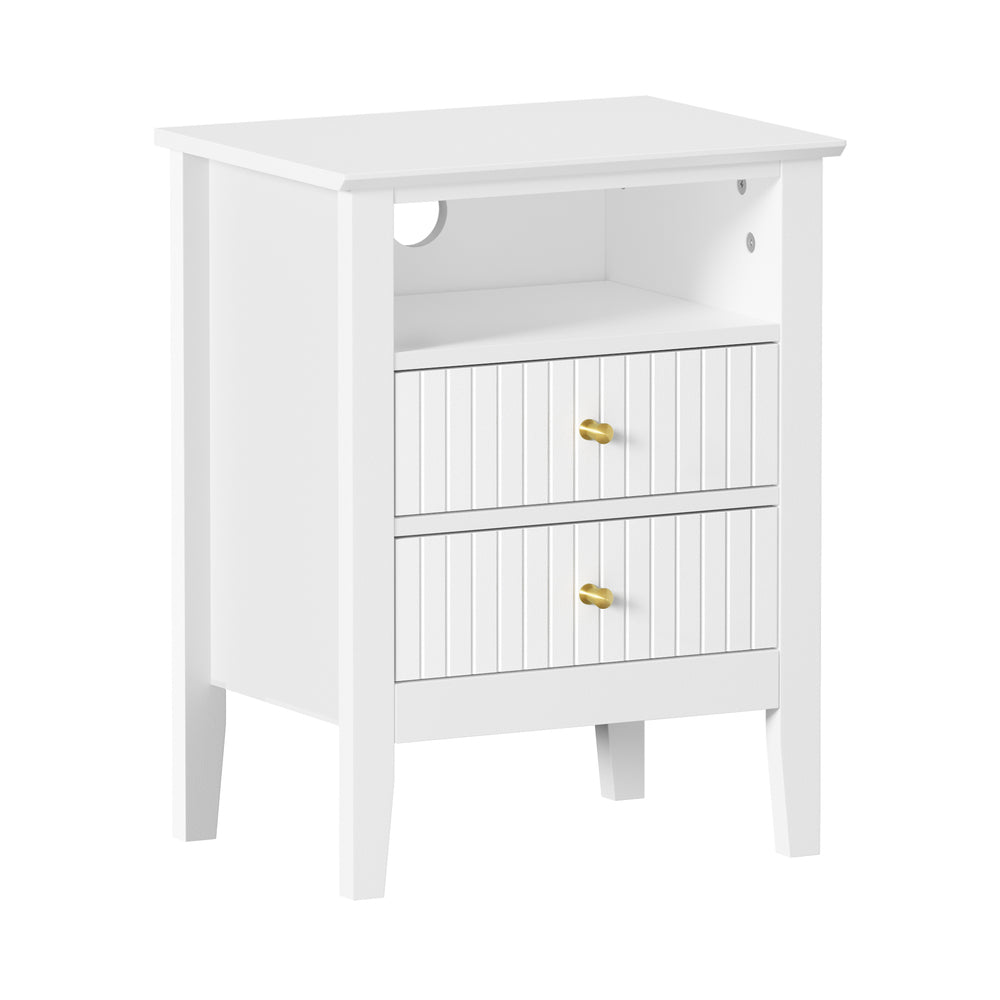 White Bedside Table Nightstand with 2 Drawers and Storage Cabinet