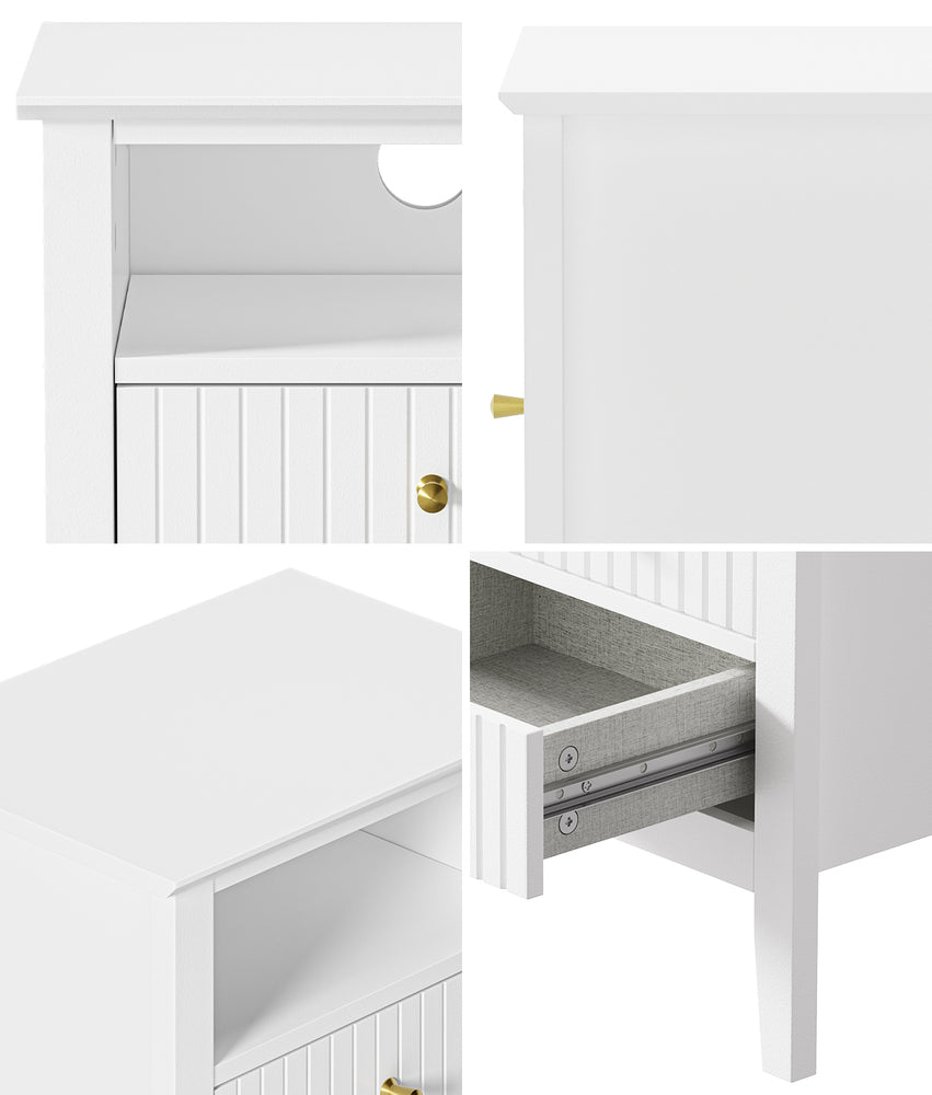 White Bedside Table Nightstand with 2 Drawers and Storage Cabinet