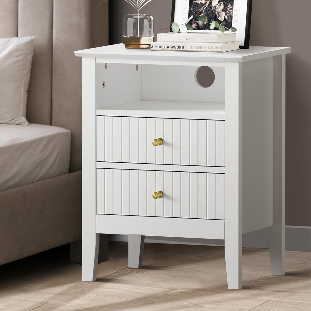 White Bedside Table Nightstand with 2 Drawers and Storage Cabinet