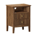 Walnut Bedside Table Nightstand with 2 Drawers and Storage Cabinet
