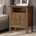 Walnut Bedside Table Nightstand with 2 Drawers and Storage Cabinet
