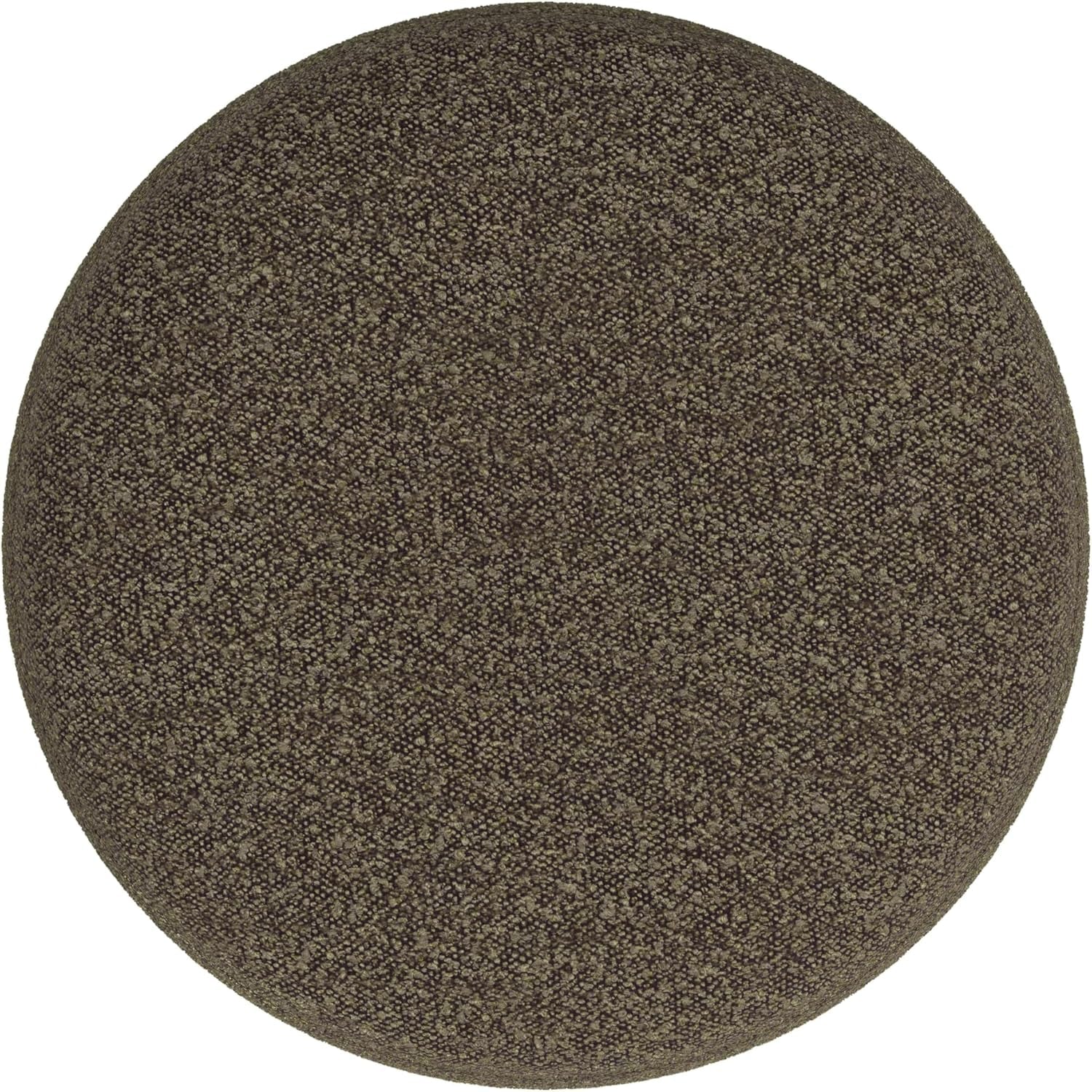 Dark Brown Boucle Round Ottoman Footrest Upholstered